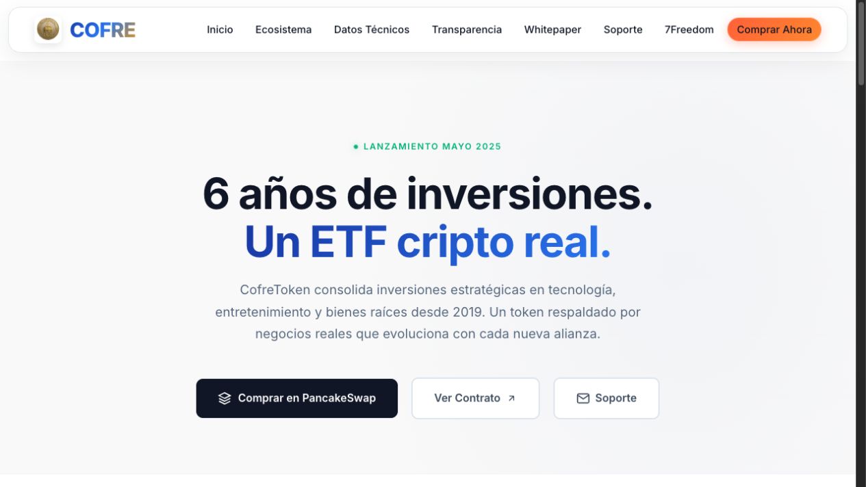 Página pública actual de CofreToken